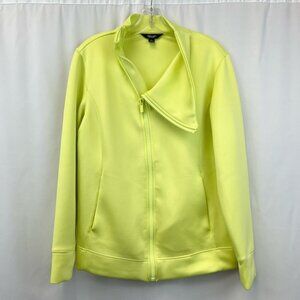 Simply Vera Jacket Coat Women's L Yellow Neon Waist Length Zip Pockets Stretch